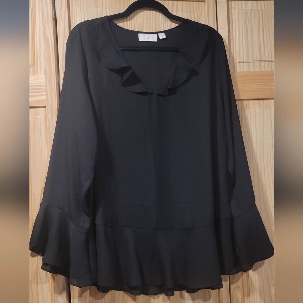 Belle by Kim Gravel Black Sheer Long Sleeve Blouse Size L